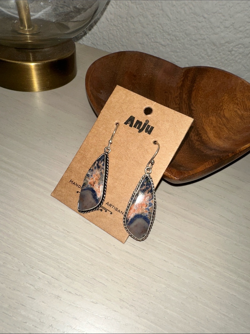 NWT Blue & Peach Teardrop Stone Dangle Earrings